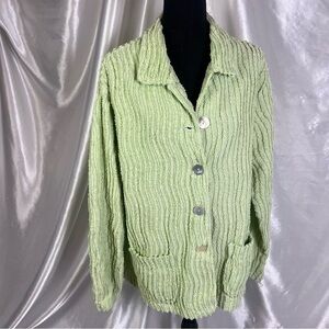 Vintage Amica Green Textured Cotton Button-Up Cardigan Blazer – Size Large